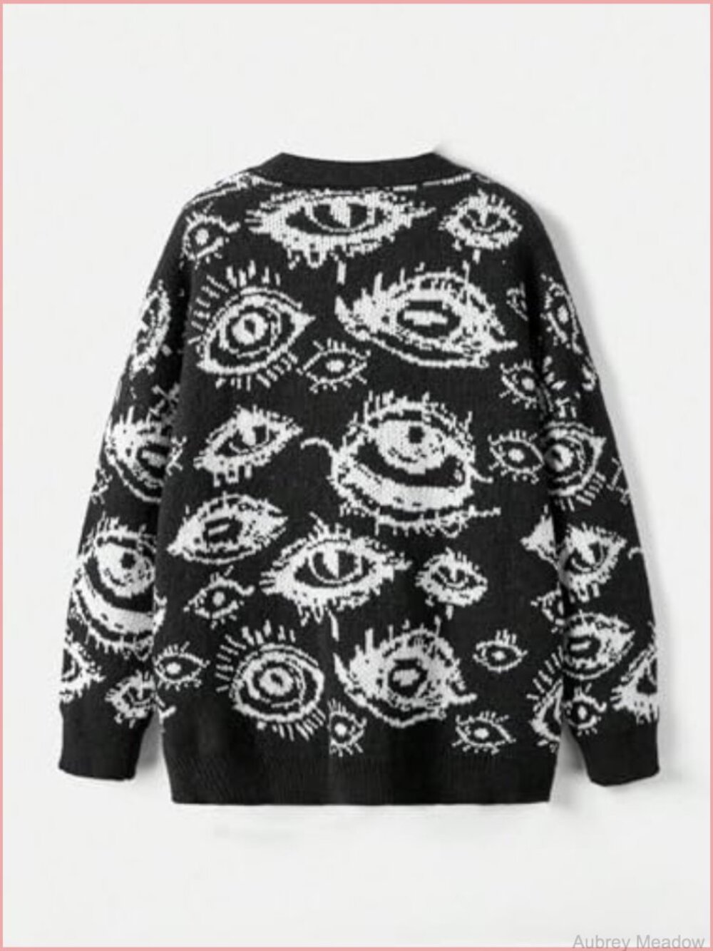 Oversized Graphic Button Down Cardigan Women V Neck Drop Shoulder - Picture 2 of 5